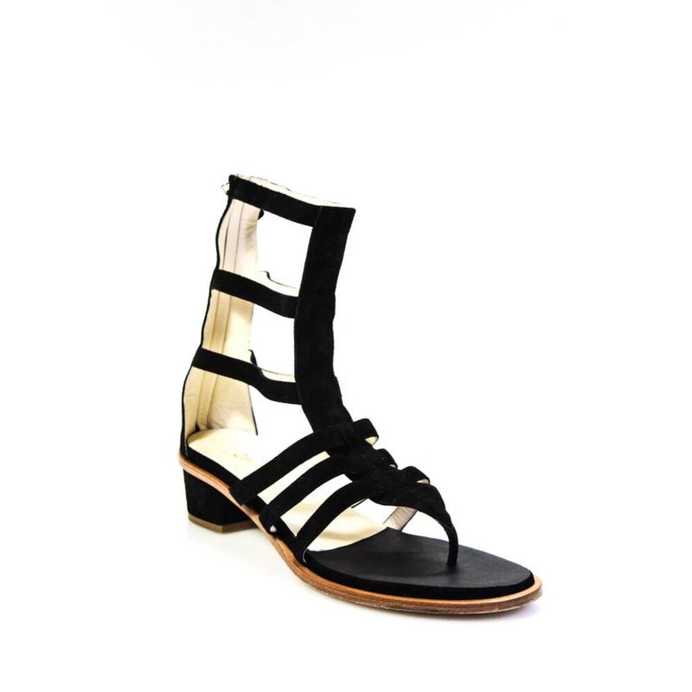 Chanel Womens Suede Thong Gladiator Sandal Heels Black Size 42 12